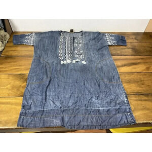 Vineet Bahl Anthro Dress Embroidered Caftan Dress Soft Blue Denim Size Small